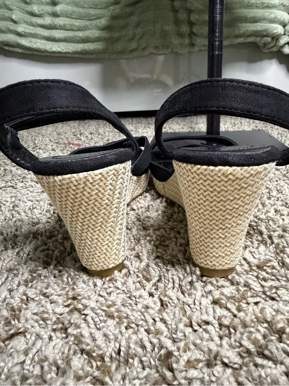 Black Espadrille Wedge Sandals with Ankle Strap - Women's